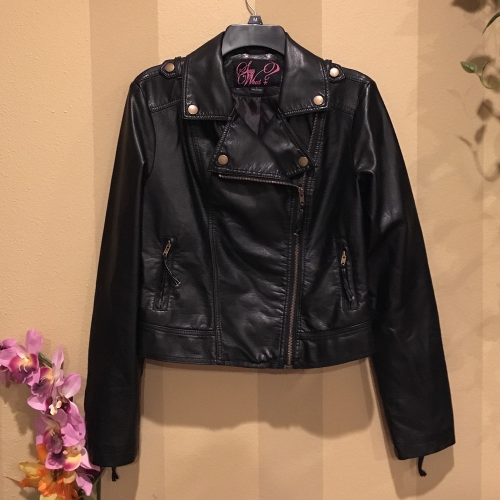 Black vegan leather biker chic jacket